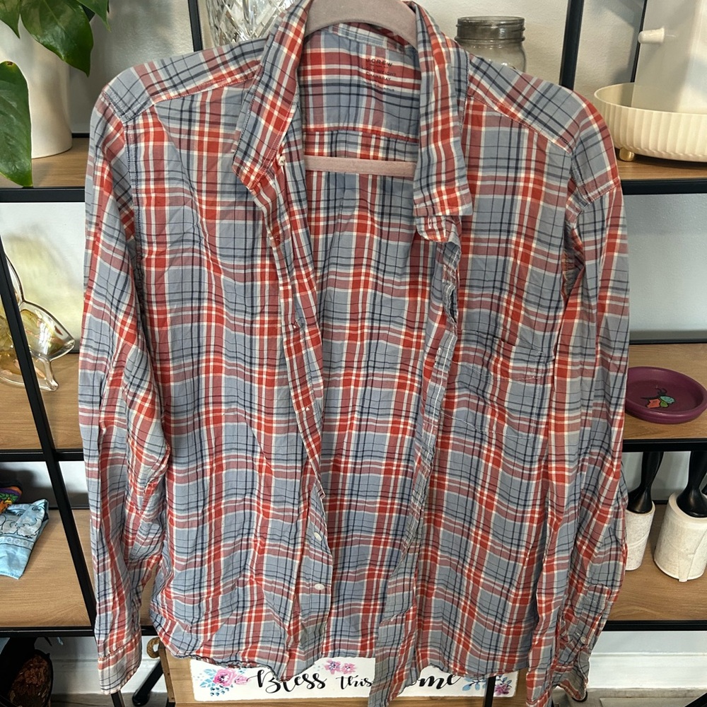 J. Crew Red and Gray Plaid Casual Shirt